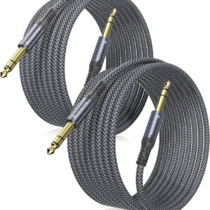 Benzera Professional 1/4" TRS Instrument Cable 15ft (2-Pack), Balanced Audio Cable for Studio, Live Sound & Musical Instruments