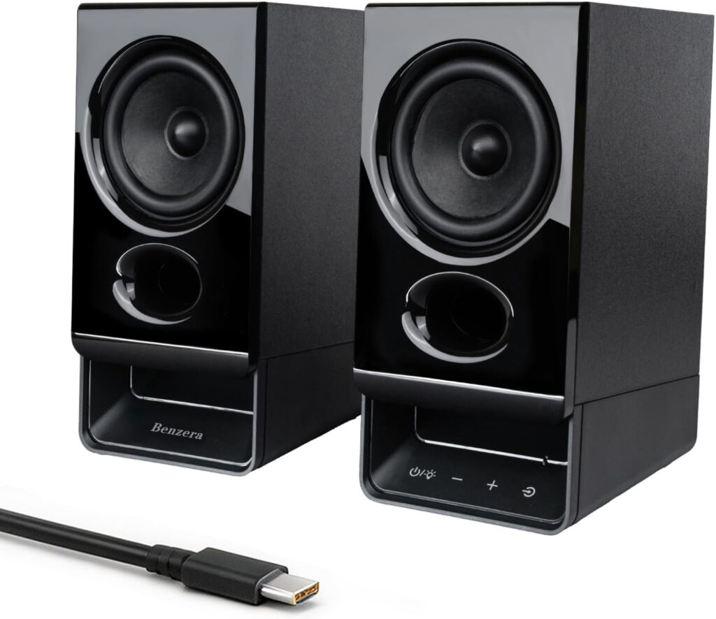Benzera R20 Powered Computer Speakers with Bluetooth 6.0, USB-C & AUX Inputs, Headphone Output, Black