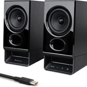 Benzera R20 Powered Computer Speakers with Bluetooth 6.0, USB-C & AUX Inputs, Headphone Output, Black