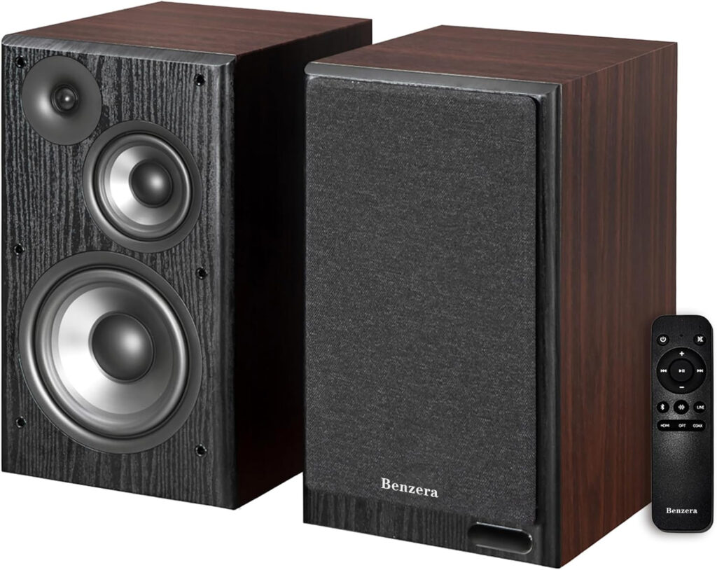 Benzera R2750 Powered Bookshelf Speakers with Hi-Res Audio, Bluetooth LDAC, Sub Out & HDMI ARC, Walnut